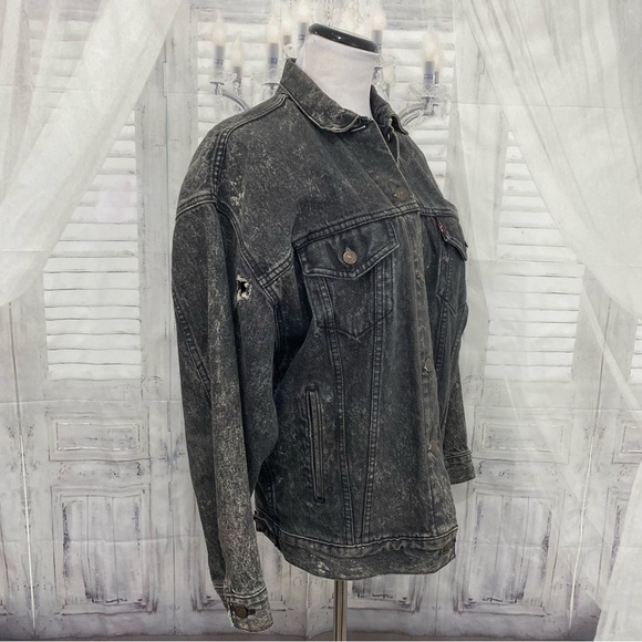 Levis Medium Trucker Jacket Denim Cotton Button Black Stonewash Retro Oversized - Picture 2 of 16